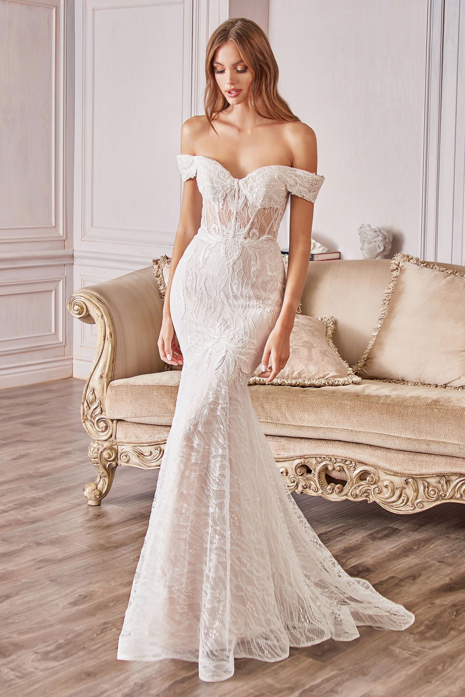 A0666W Off the Shoulder Lace Bridal Mermaid Gown