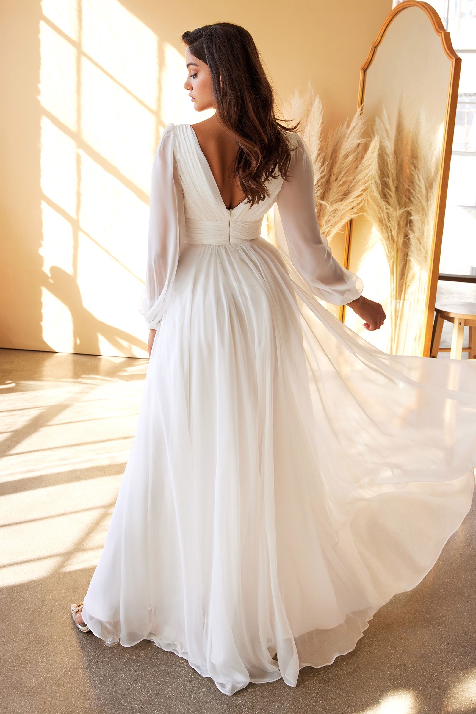CD0192W Chiffon Long Sleeve Bridal Gown
