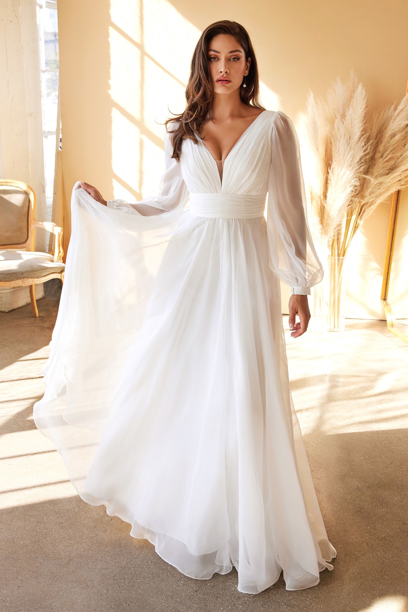 CD0192W Chiffon Long Sleeve Bridal Gown
