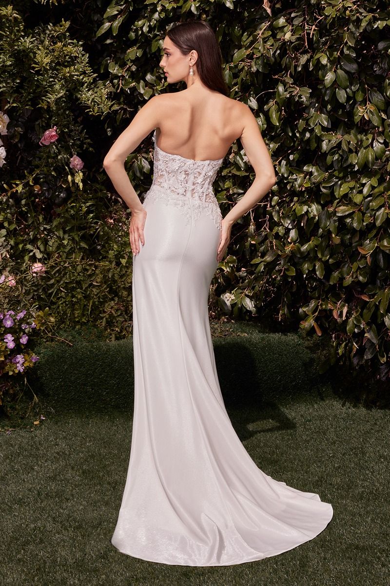 CDS465W Lace Bodice Strapless Wedding Dress