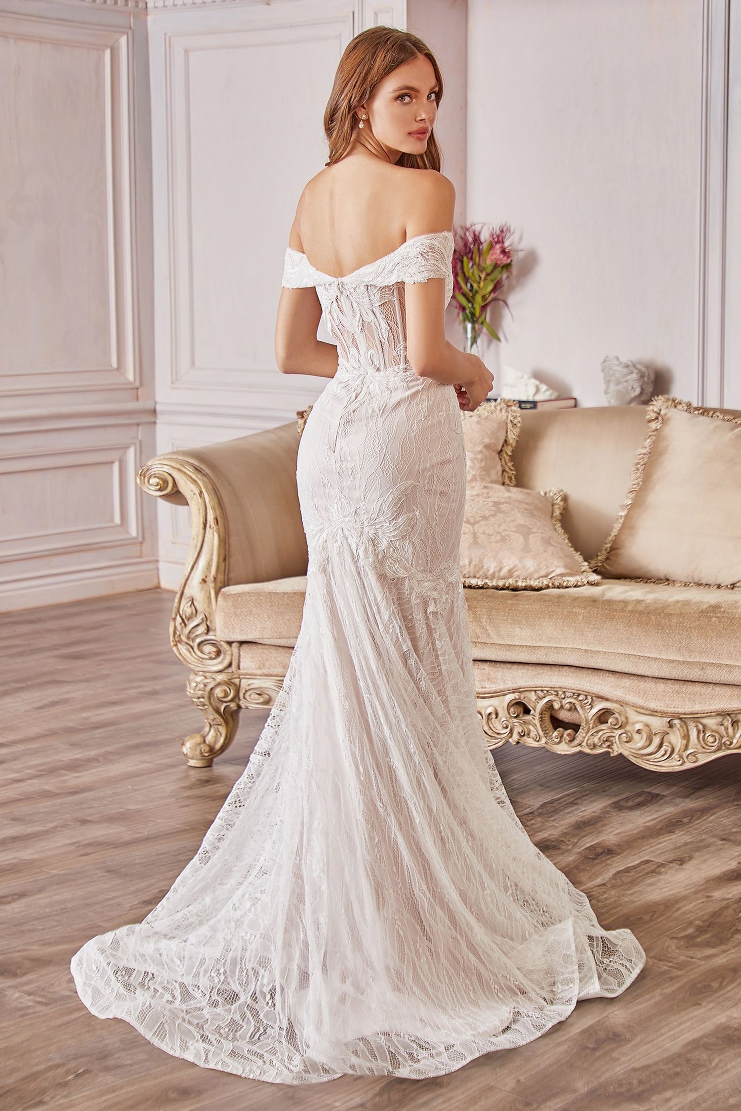 A0666W Off the Shoulder Lace Bridal Mermaid Gown