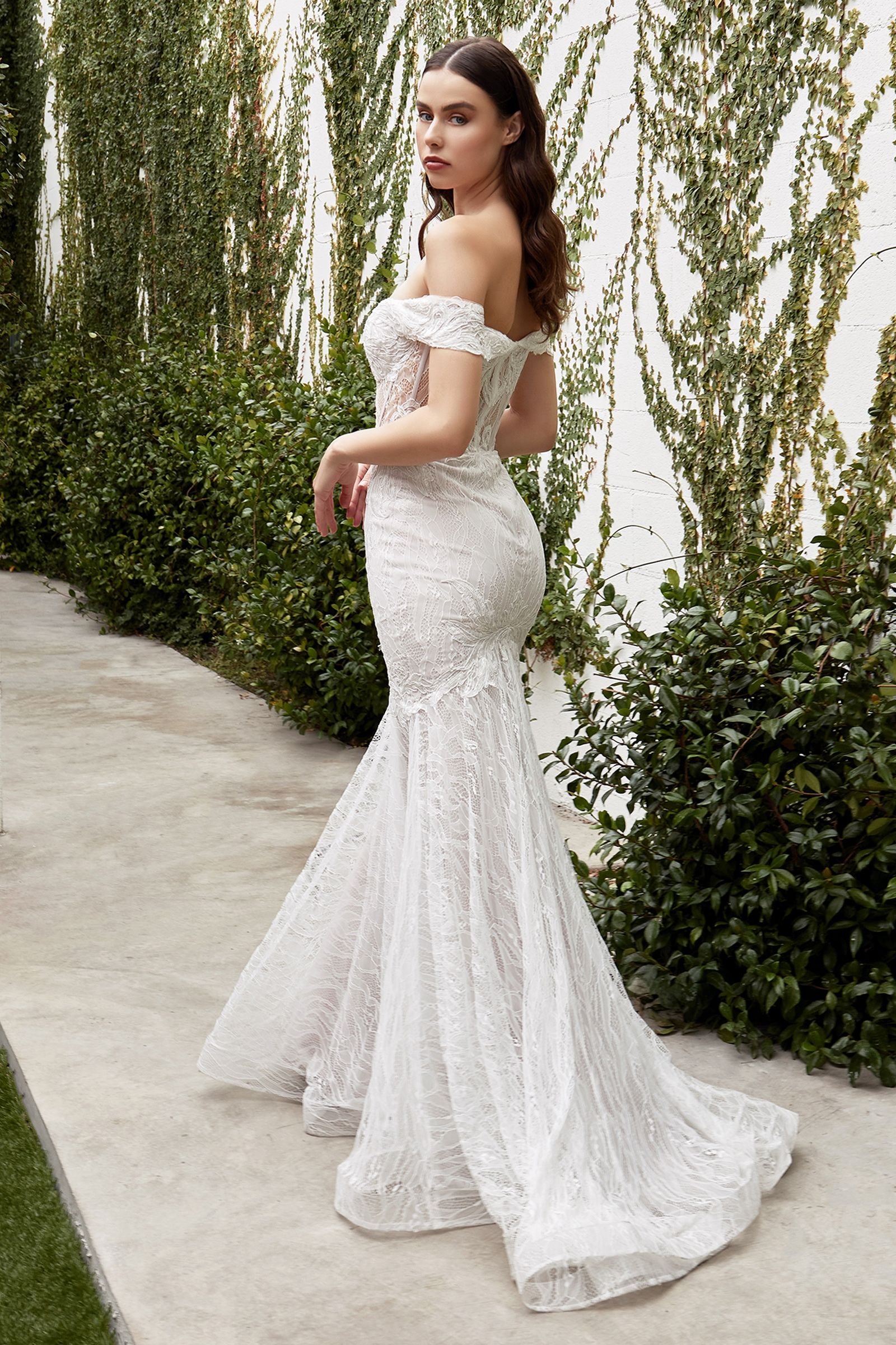 A0666W Off the Shoulder Lace Bridal Mermaid Gown