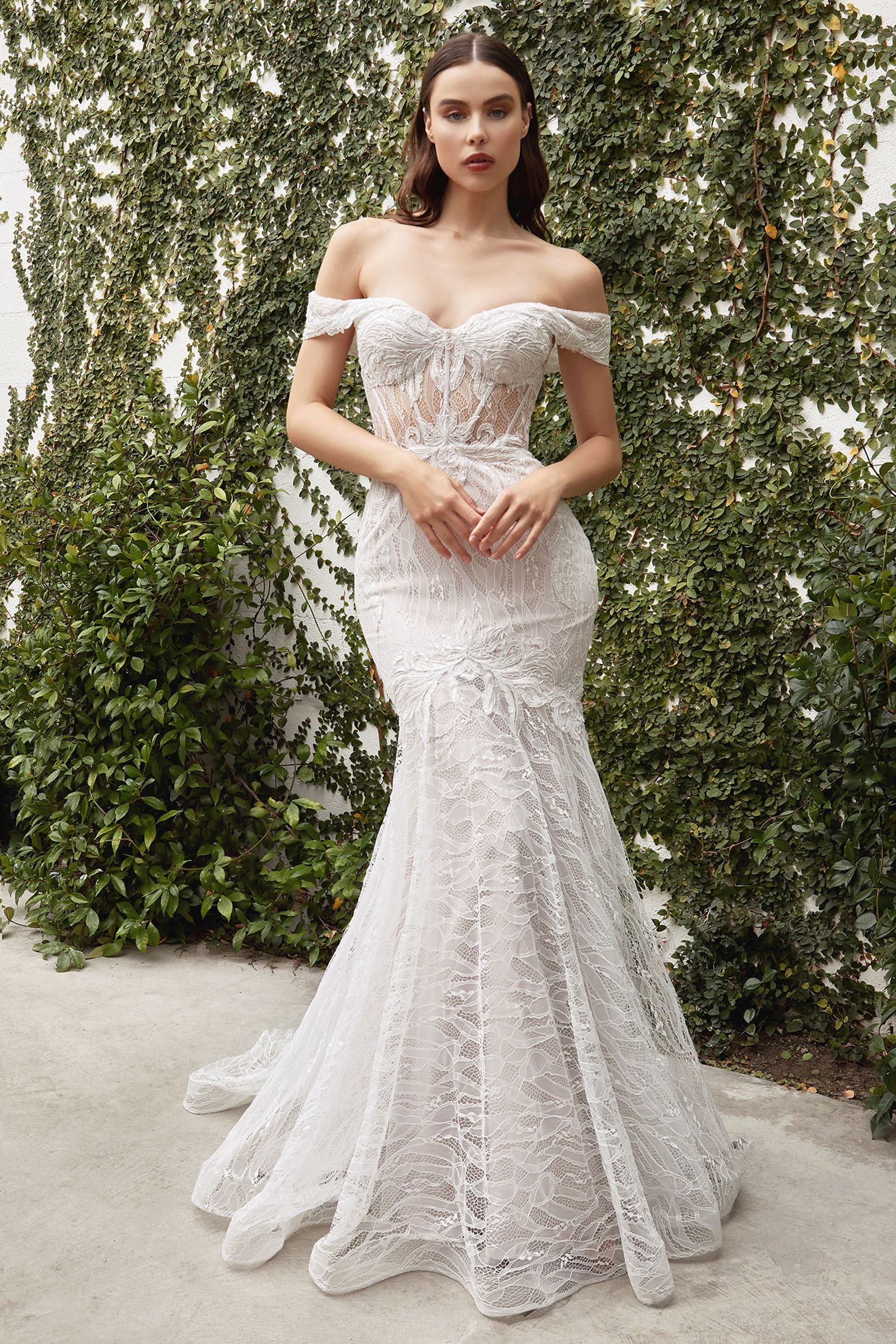 A0666W Off the Shoulder Lace Bridal Mermaid Gown