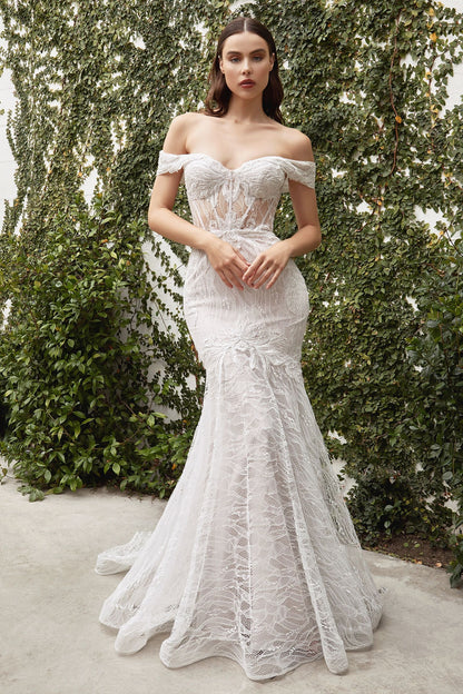A0666W Off the Shoulder Lace Bridal Mermaid Gown
