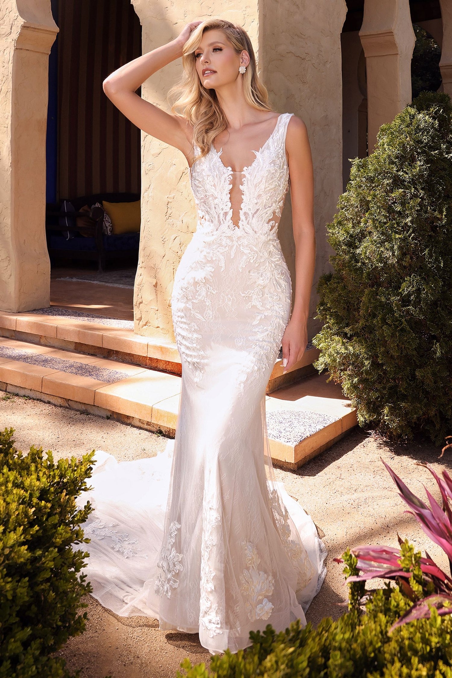 A1072W Fitted Lace Mermaid Wedding Gown