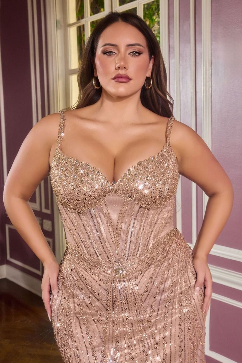 CC398C Sequin Sweetheart Neckline Dress