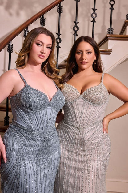 CC398C Sequin Sweetheart Neckline Dress
