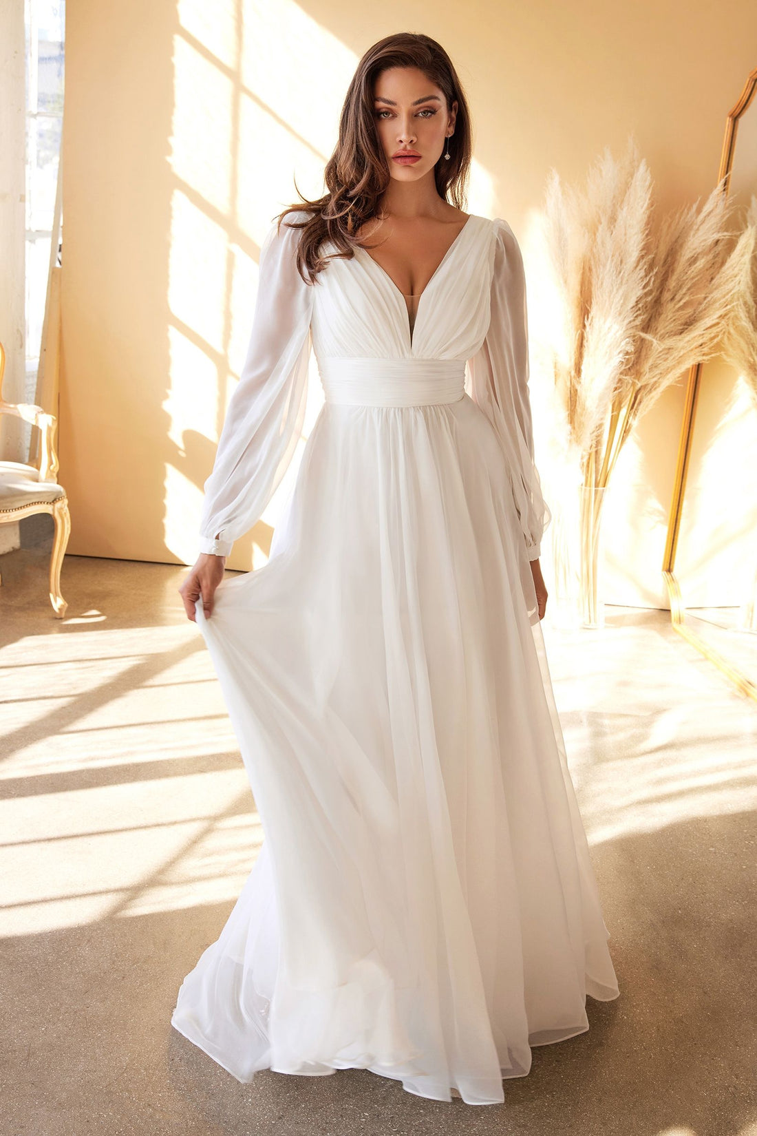 CD0192W Chiffon Long Sleeve Bridal Gown