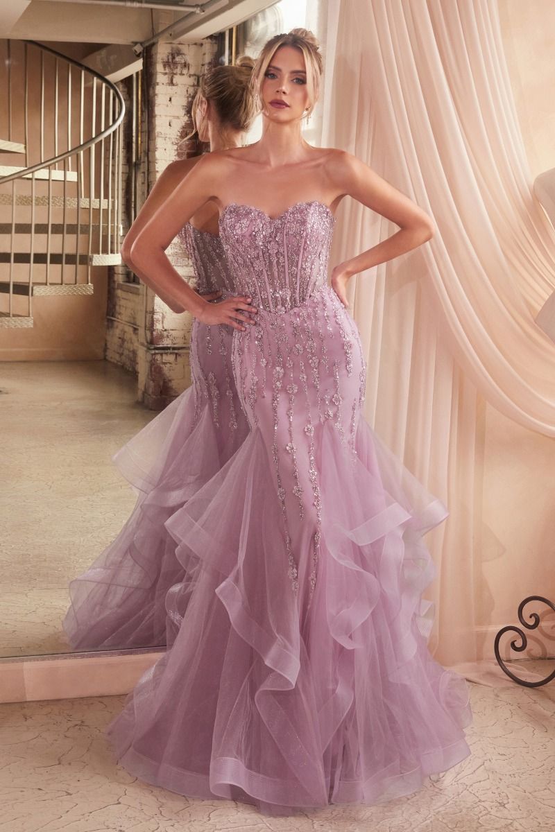 CD332 Tiered Mermaid Gown with Embellishments