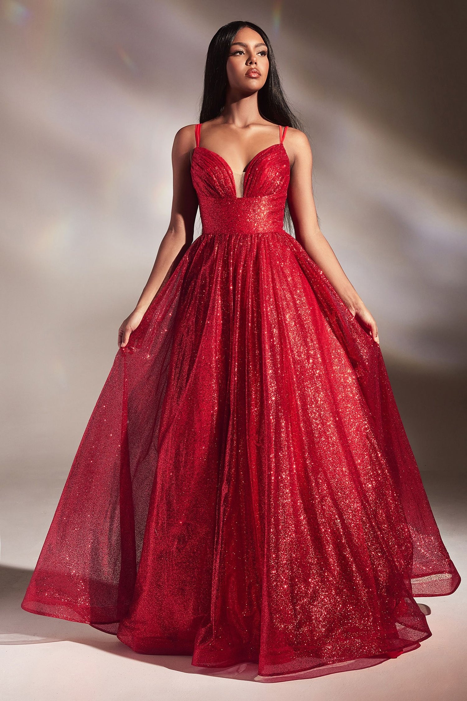 CD996 Layered Glitter Ball Gown