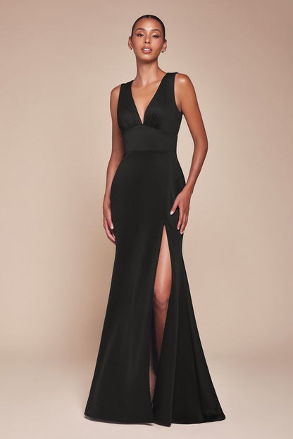 CH395 Fitted Cutout Back Sleeveless Slit Gown