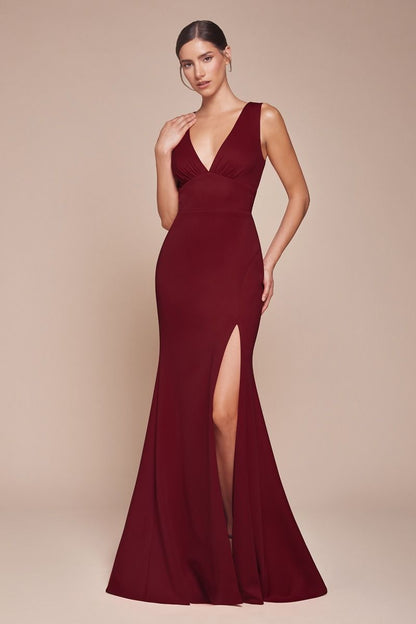CH395 Fitted Cutout Back Sleeveless Slit Gown