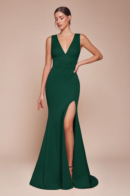 CH395 Fitted Cutout Back Sleeveless Slit Gown