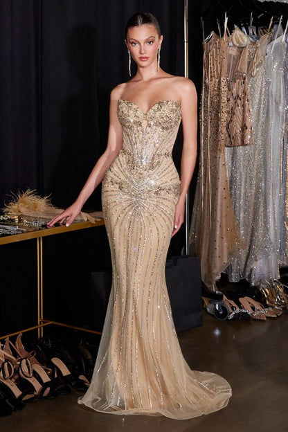 KV1139 Strapless Sweetheart Fully Beaded Dress