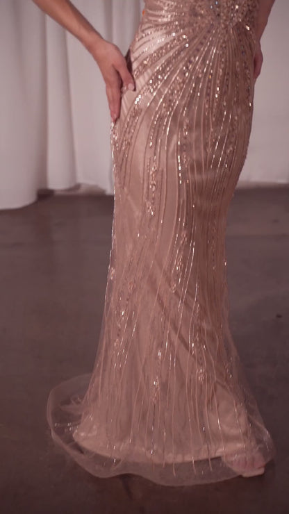 CZ0029 Beaded Cap Sleeve Dress