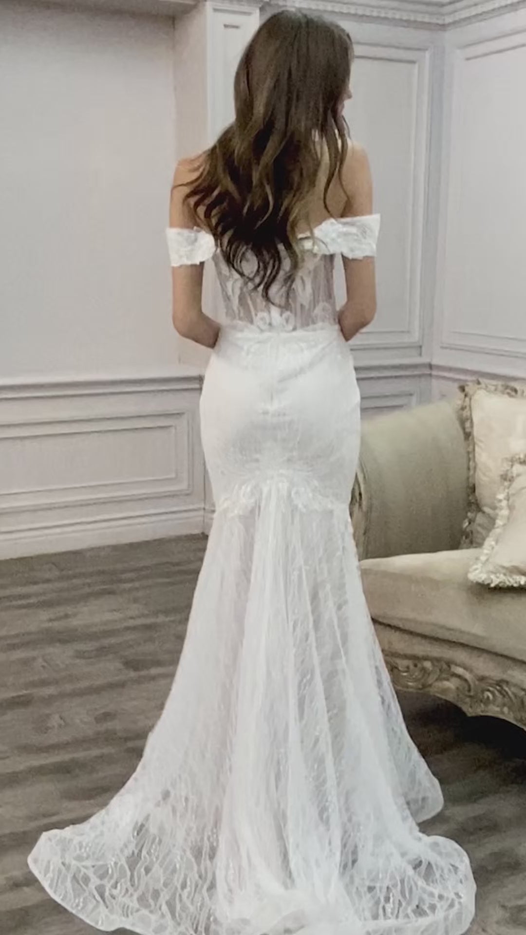 A0666W Off the Shoulder Lace Bridal Mermaid Gown