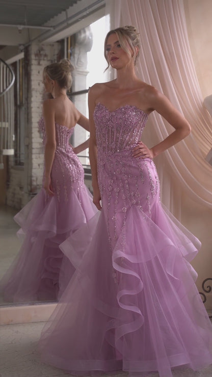 CD332 Tiered Mermaid Gown with Embellishments