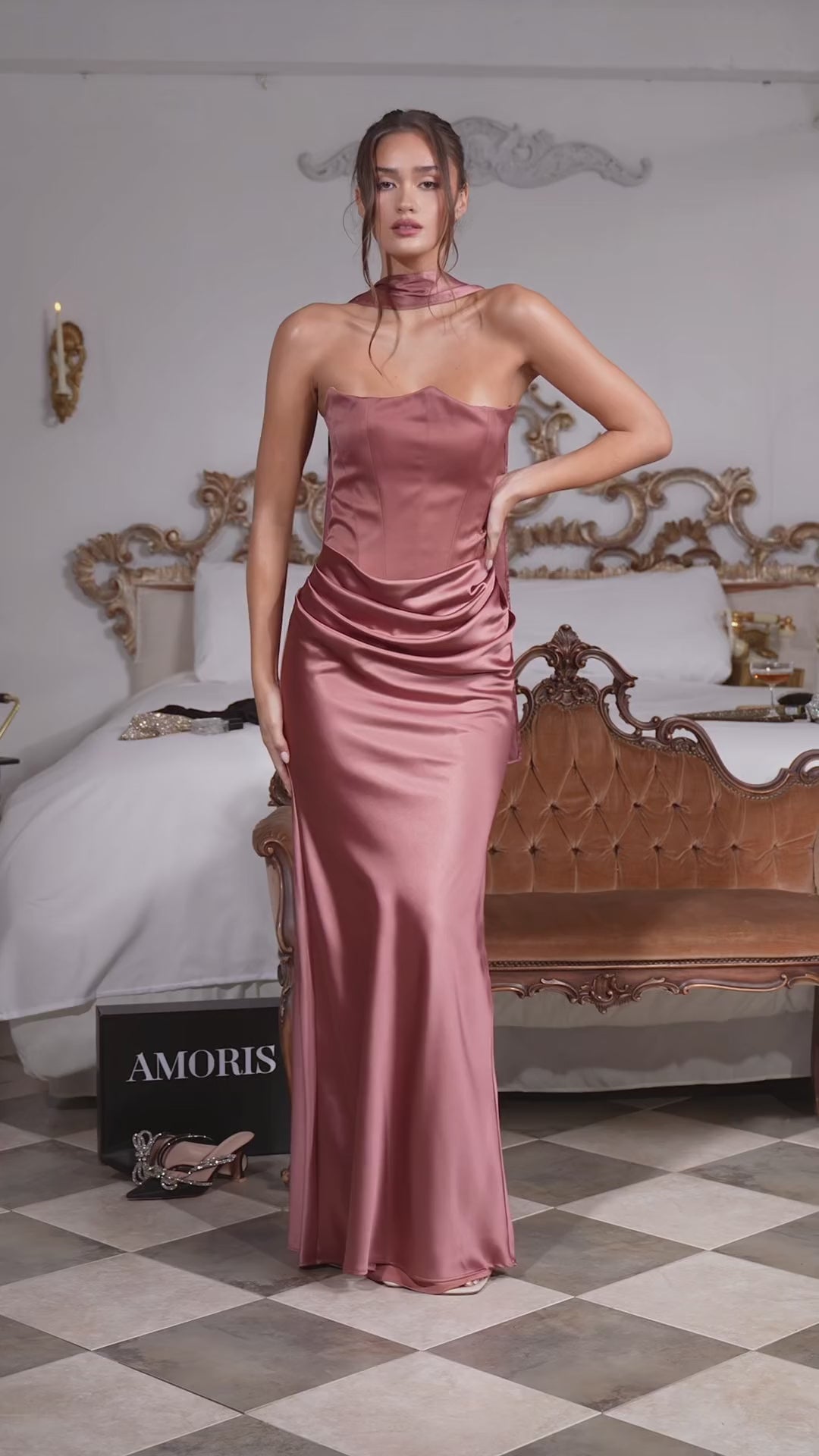 T816 Strapless Satin Bodice &amp; Smooth Skirt Gown
