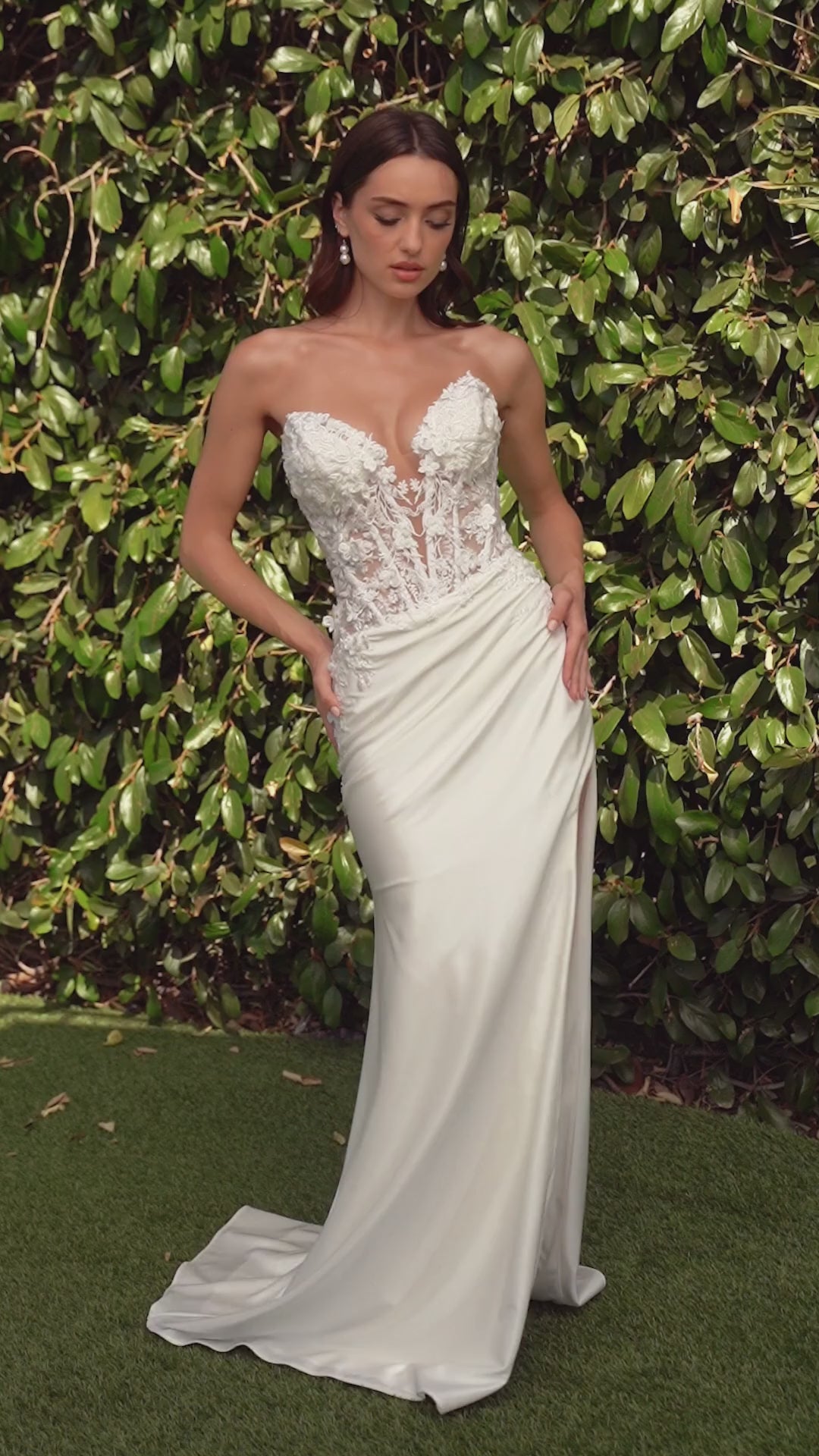 CDS465W Lace Bodice Strapless Wedding Dress