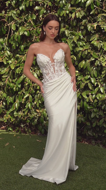 CDS465W Lace Bodice Strapless Wedding Dress